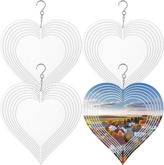Foto: Sublimatie wind spinner blanks hart 4 stks 20 3cm metalen wind spinners voor ambachten 3d wind spinners opknoping binnen buiten tuin gazon decoratie