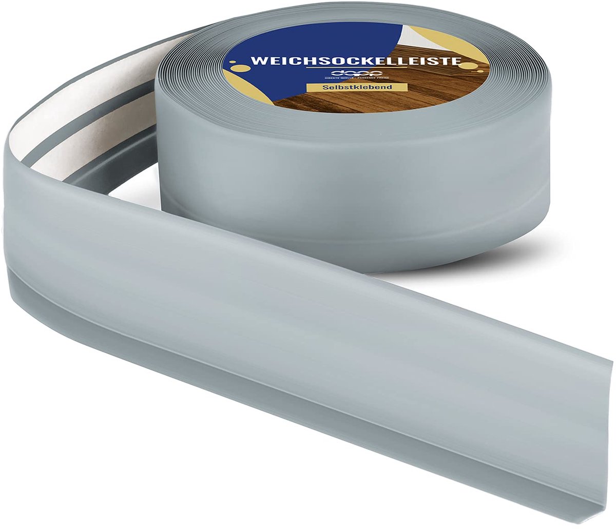 DQ-PP ZACHTE PLINT - 10 m - Asgrijs - 50 x 15 mm - PVC - zelfklevend - knikhoek plinten rubberen strip plint hoekprofiel afsluitstrip vloerlijst