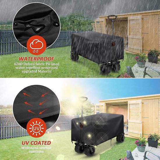 Handwagenhoes 137x56x61cm - Waterdichte Trolleyhoes - UV-bestendig - Winddicht - Stofdicht - Oxford 420D - Beschermhoes voor Opvouwbare Bolderkar - Zwart van Merkloos	 — afbeelding 2