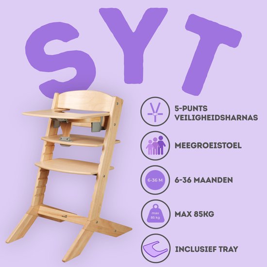 Geuther Houten Kinderstoel - Syt - Meegroeistoel voor kinderen van 6-36 maanden - inclusief eetblad - 5-punts veiligheidsgordel - 61x49x83cm - Eco/hout van Geuther — afbeelding 2