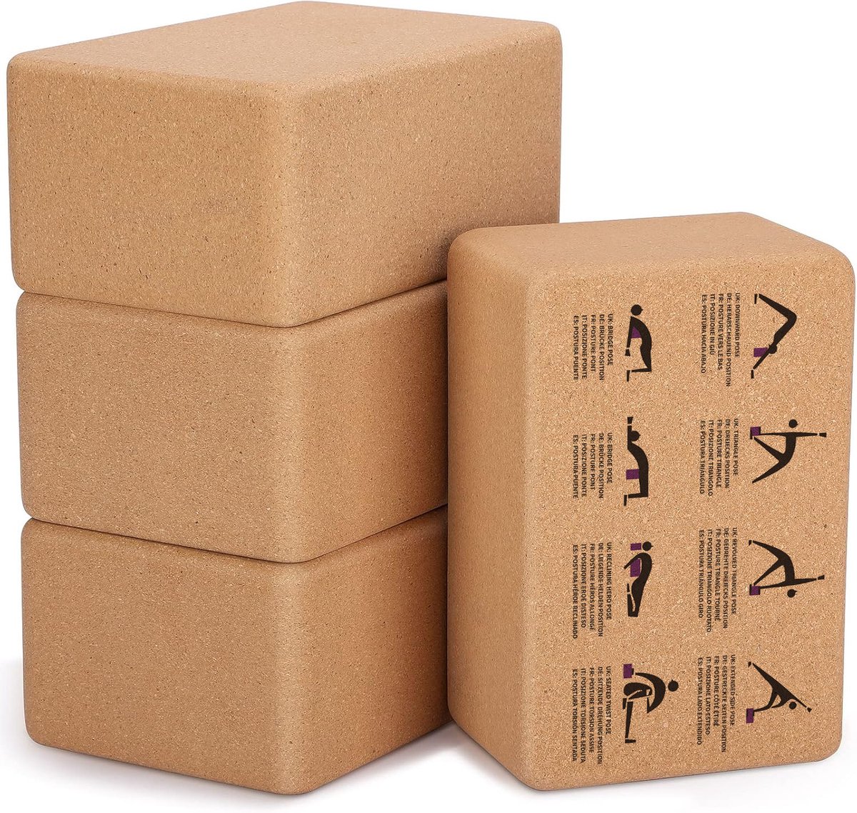 GOODEVN Premium 4-Pack Portugese Kurk Yogablokken Set - 100% Dichte Kurk | Extra Dik (7cm) voor Maximale Stabiliteit | Eco-Friendly Yoga Accessoires voor Beginners & Gevorderden