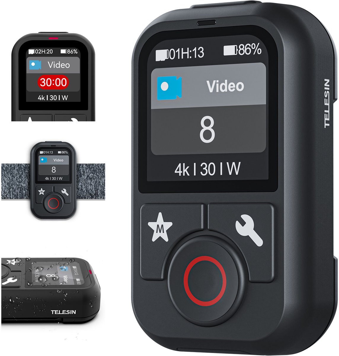 Telesin V2 Bluetooth Remote voor GoPro 13/12/11/10/9/8/MAX & Smartphone - Waterbestendig - 80 Meter Bereik - Kunststof - Zwart