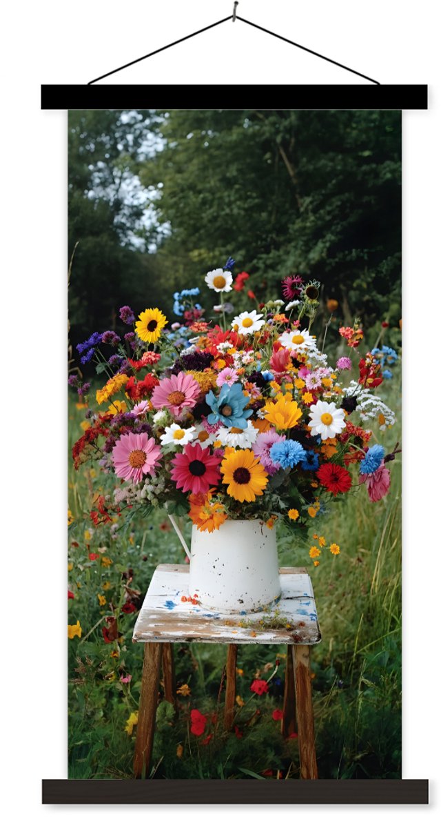 Posterhanger incl. Poster 40x80 cm - Schoolplaat - Bloemen - Krukje - Gieter - Veld - Text