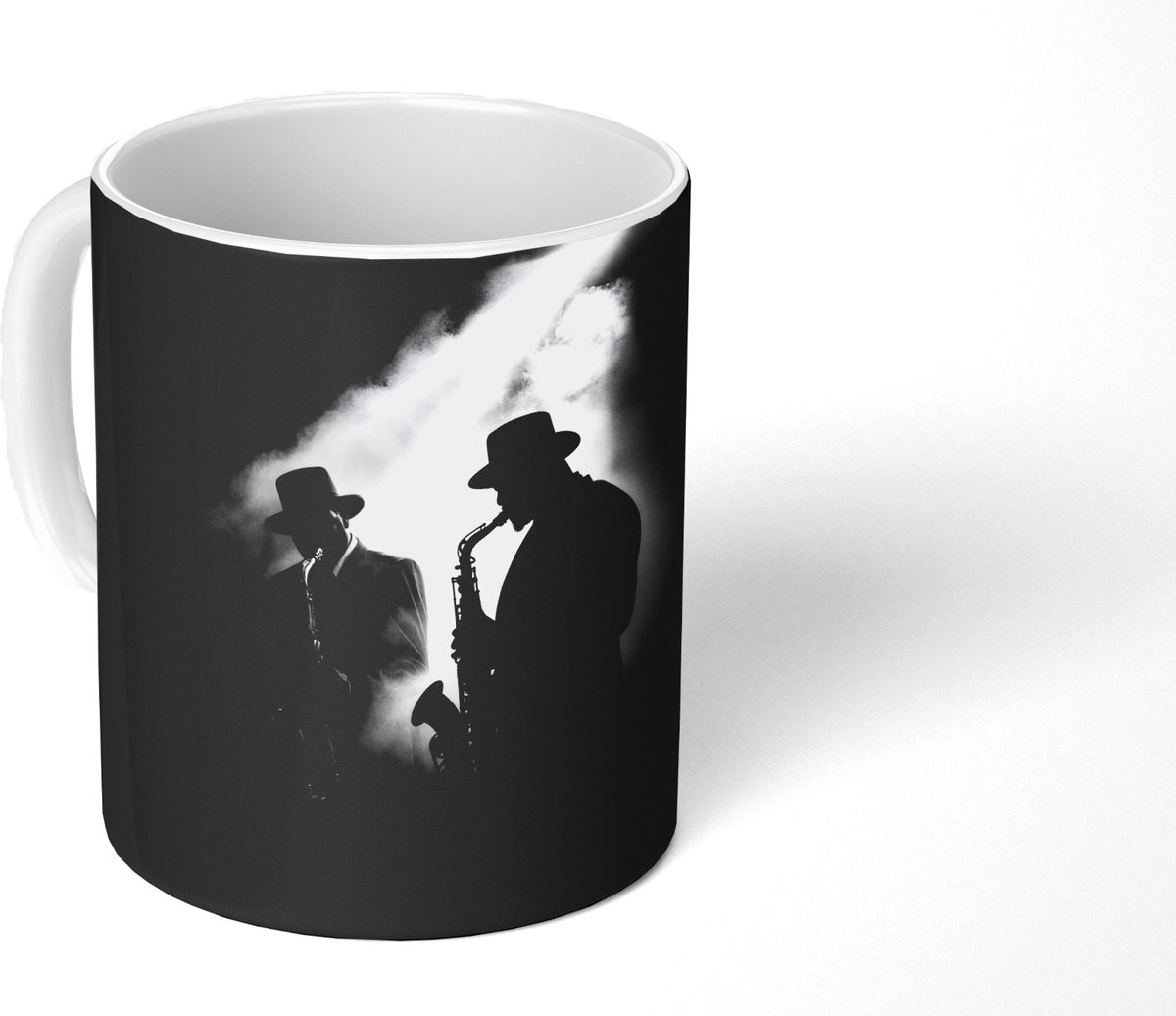 Mok - Koffiemok - Saxofonisten - Hoeden - Rook - Licht - Mokken - 350 ML - Beker - Koffiemokken - Theemok