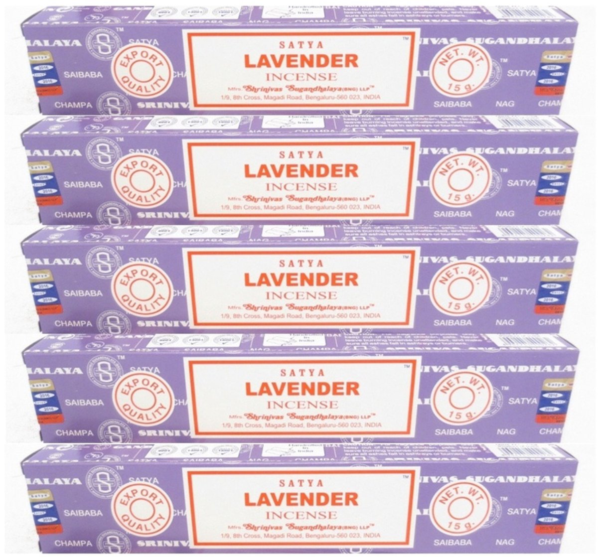 HEM Nag Champa wierook stokjes - Lavendel - 5x pakje van 12 stuks - 15 gram - geurstokjes Multi