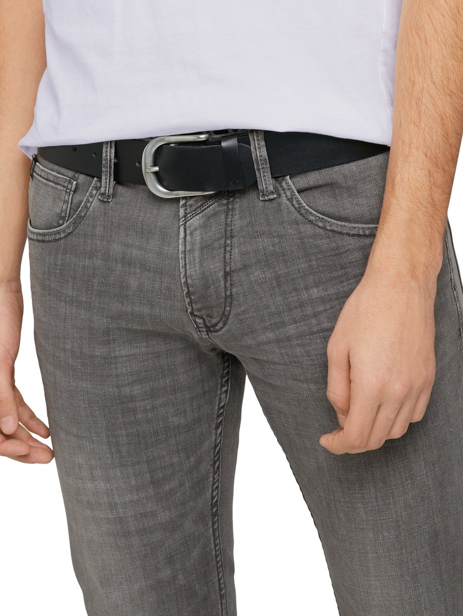 Tom Tailor Denim - TTPETER leren riem met afgeronde gesp - Maat 80 - black uni