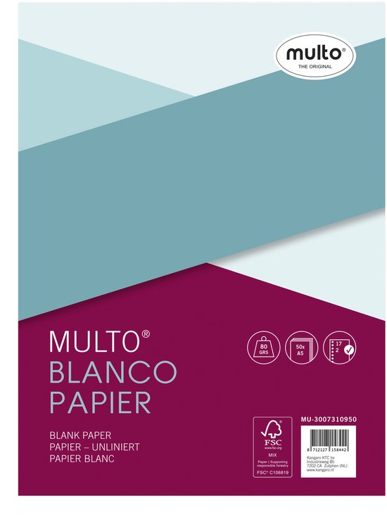 Pak blanco Multo papier, A5, 80gr, 50 vel.