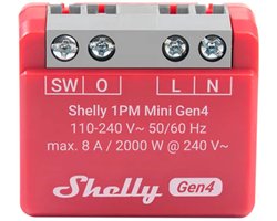 Shelly 1PM Mini Gen4 - Slimme Inbouwschakelaar - 8A - Energiemeting - Matter & Zigbee - Wifi en Bluetooth - 1 stuk