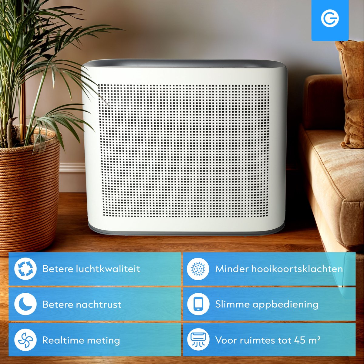 Luchtreiniger XL met App - 360 m3 - Air Purifier - Luchtreinigers met HEPA Filter en Ionisator - Werkt tegen Huisstofmijt, Hooikoorts, Allergie - Silvergear — afbeelding 2