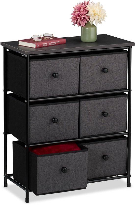 commode - 73x60x32 cm - chambre - métal - gris-noir