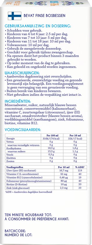 Voedingswaarde tabel met energie, koolhydraten, vetten, eiwitten, zout en vitaminen.