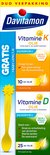 Davitamon duo verpakking met vitamine K olie, vitamine D olie en gratis baby lepel.