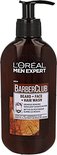 Bruine pompflacon van L'Oréal Men Expert BarberClub Beard + Face + Hair Wash.