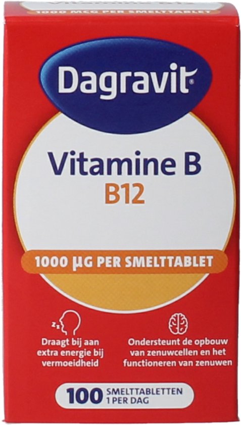 Dagravit Vitamine B12 1000µg - Draagt bij aan extra energie bij vermoeidheid en ondersteunt het functioneren van de zenuwen - 100 smelttabletten
