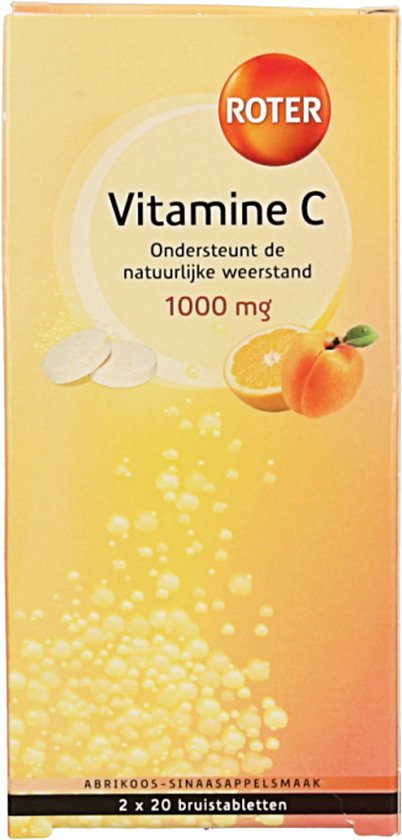 Roter Vitamine C 1000mg bruis - Hoge dosering vitamine C ter ondersteuning van je natuurlijke weerstand - 40 bruistabletten met abrikoos-sinaasappelsmaak