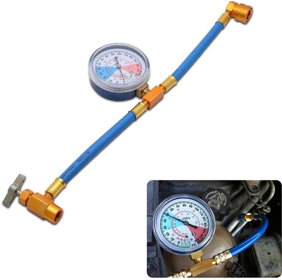 Clima Set - Clima Set - 3 in 1 R134 airconditioning koelmiddel met afdichtmiddel en olie - voor auto-airco - set met slang en manometer - koelvloeistof voor auto-airco