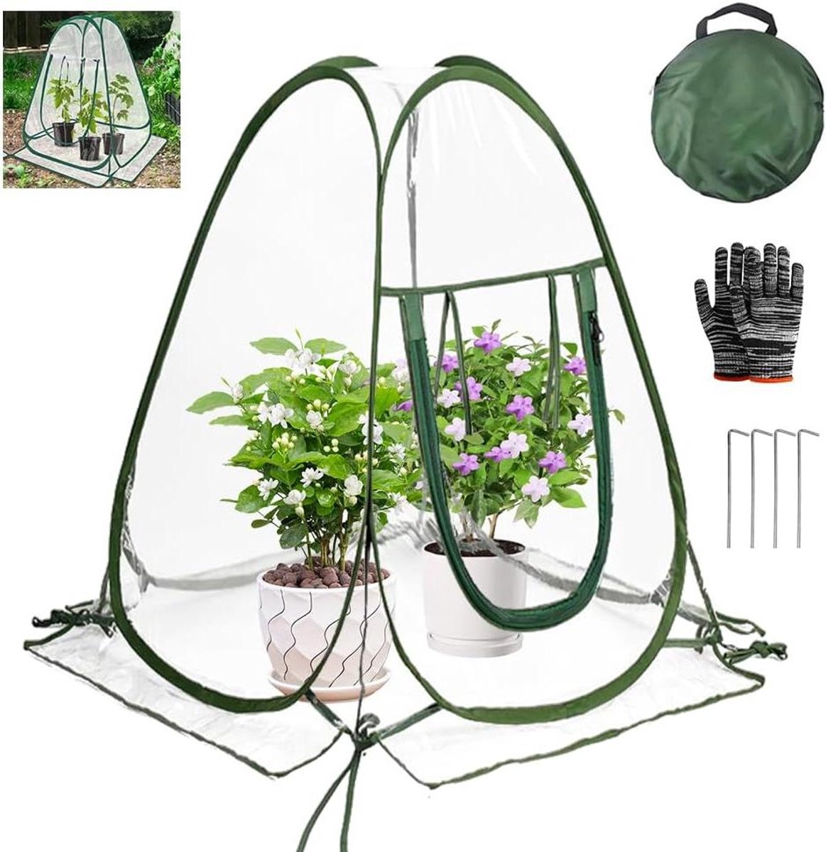 JGS Premium - Broeikas foliekas 70 x 70 x 80 cm - Pop-up tent winter - Plantenhuis met winterbestendige plantenbescherming - Vorstbeschermtent voor planten