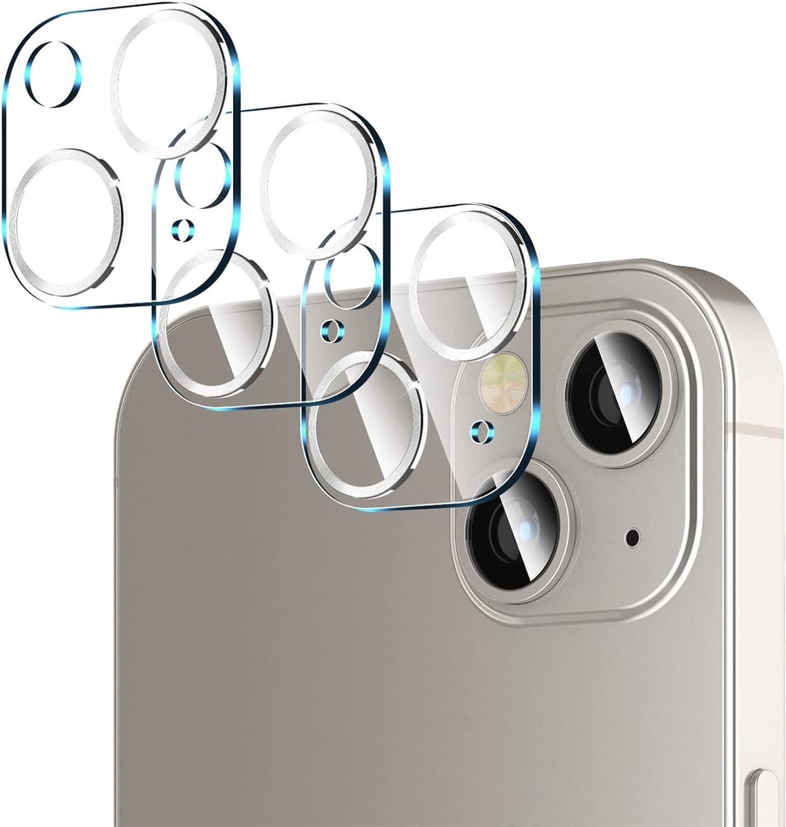 JGS Premium - Cameralensbescherming voor iPhone 13/13 Mini - Gehard glas - Krasbestendig - Eenvoudige installatie - Zilveren cirkel - Set van 3 stuks