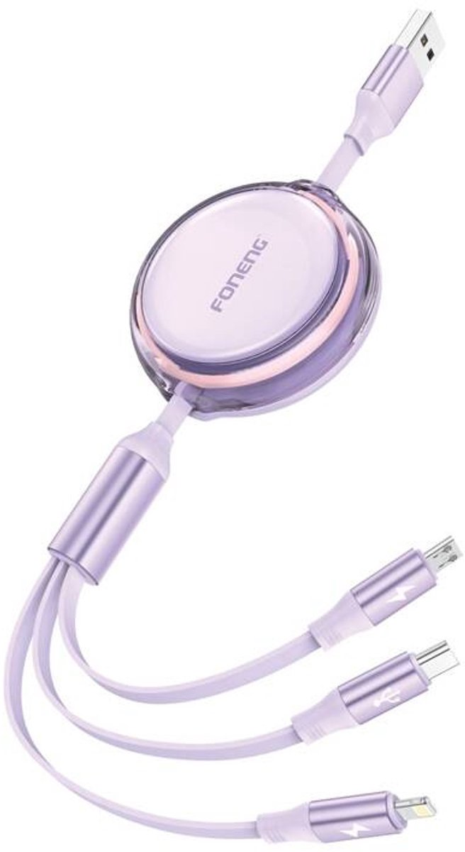 Foneng 3In1 Kabel 1.1M Voor Android Apple Telefoons Naar Lightning Usb-C Micro