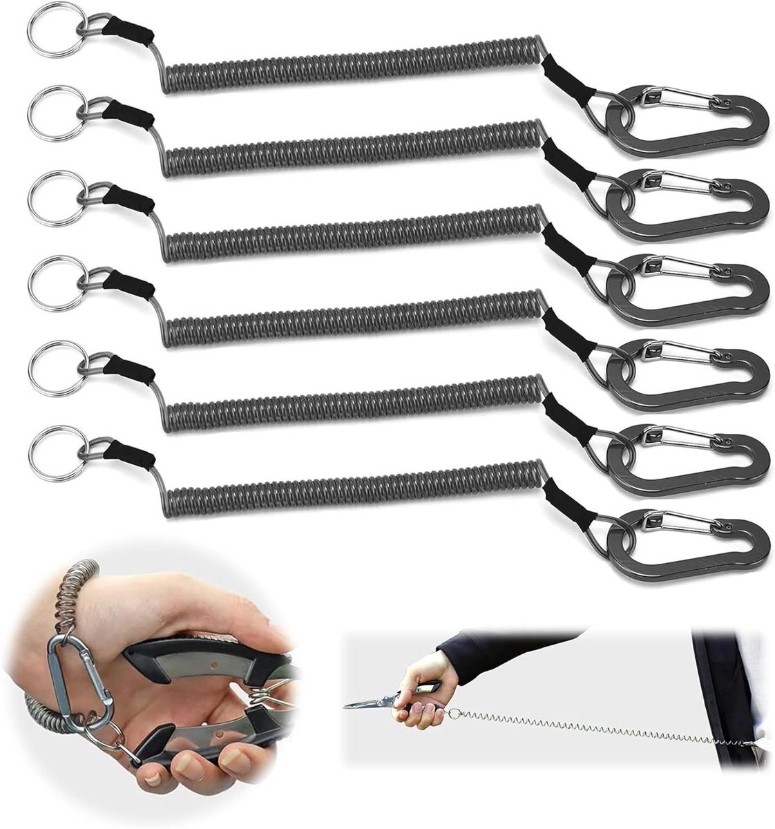 JGS Premium - Elastisch Koord 1.2 m Zwart - Pack van 6 - Geschikt voor Vissen, Kamperen en Jagen