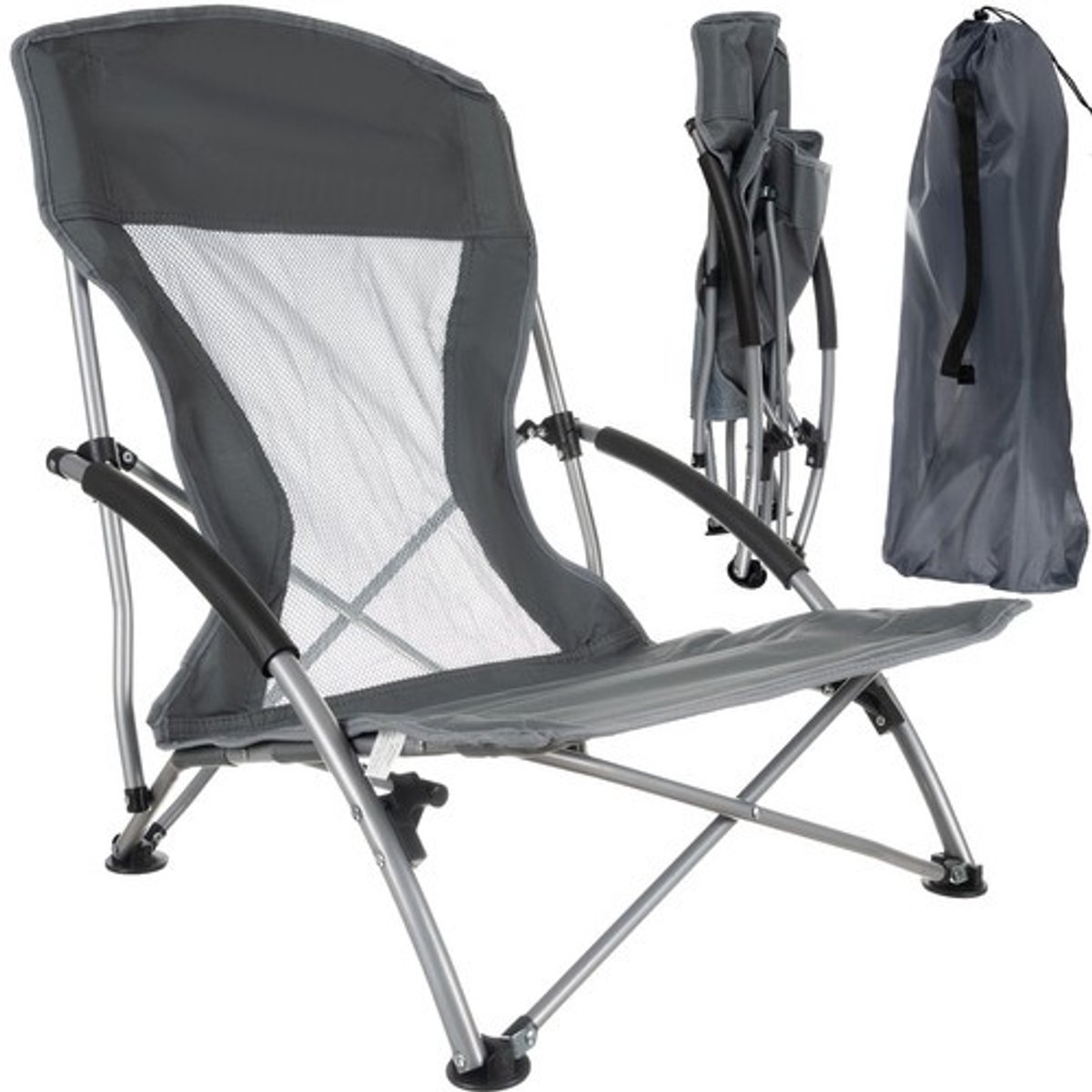 Trizand Opvouwbare Stoel - Comfortabele en Draagbare Campingstoel, Grijs
