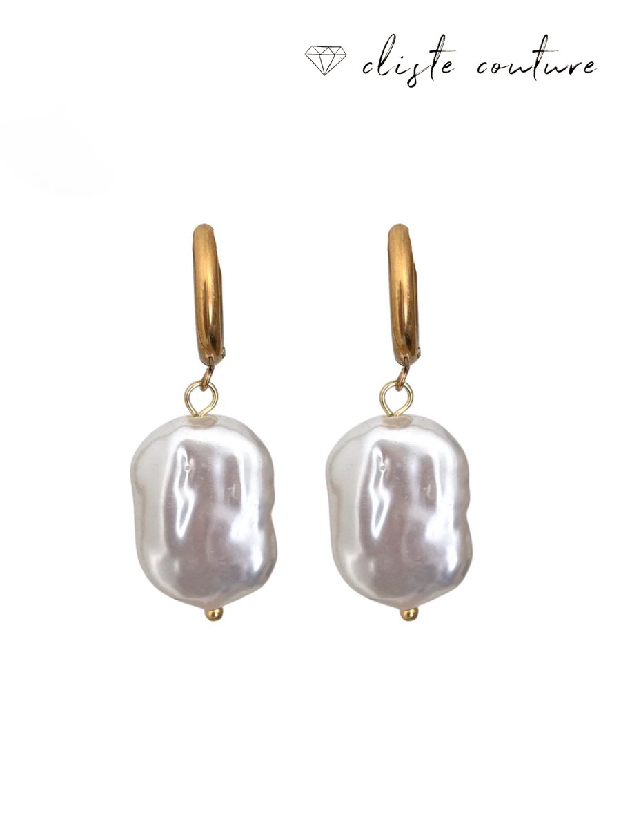 Cliste Couture - Rectangle Parel Hoop Oorbellen Set - Sieraden - Oorbellen Dames - Verguld - Oorbellen - Goud