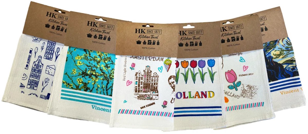 Theedoekenpakket Holland - 6 theedoeken met Hollandse designs - Katoenen keukendoeken - Theedoeken met Hollandse prints