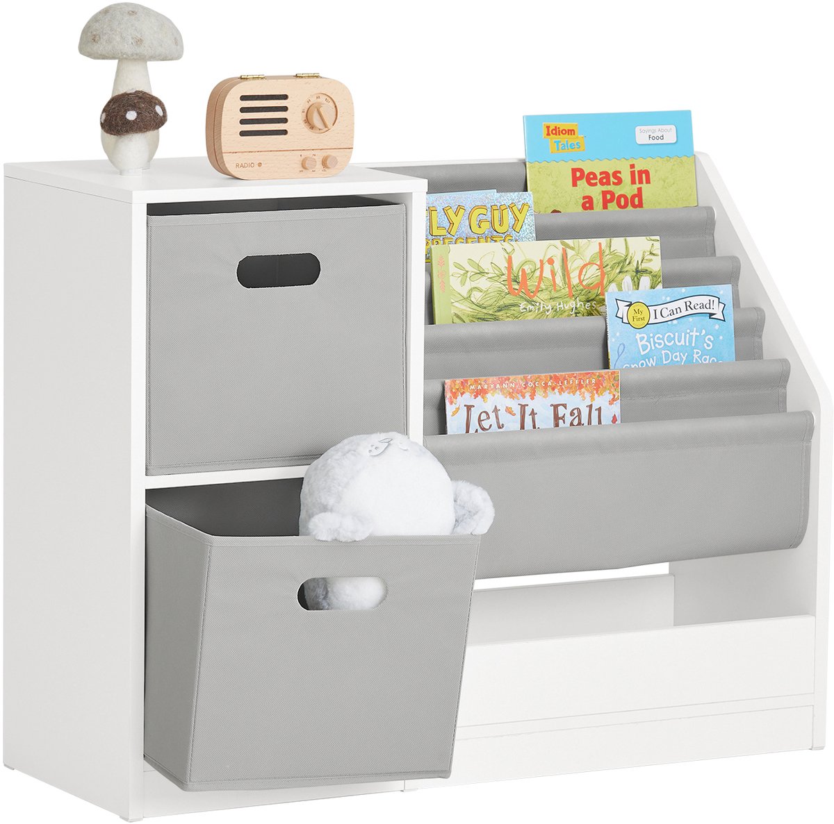 SoBuy KMB76-W Kinderboekenkast - Witte Opbergoplossing met Planken & Manden