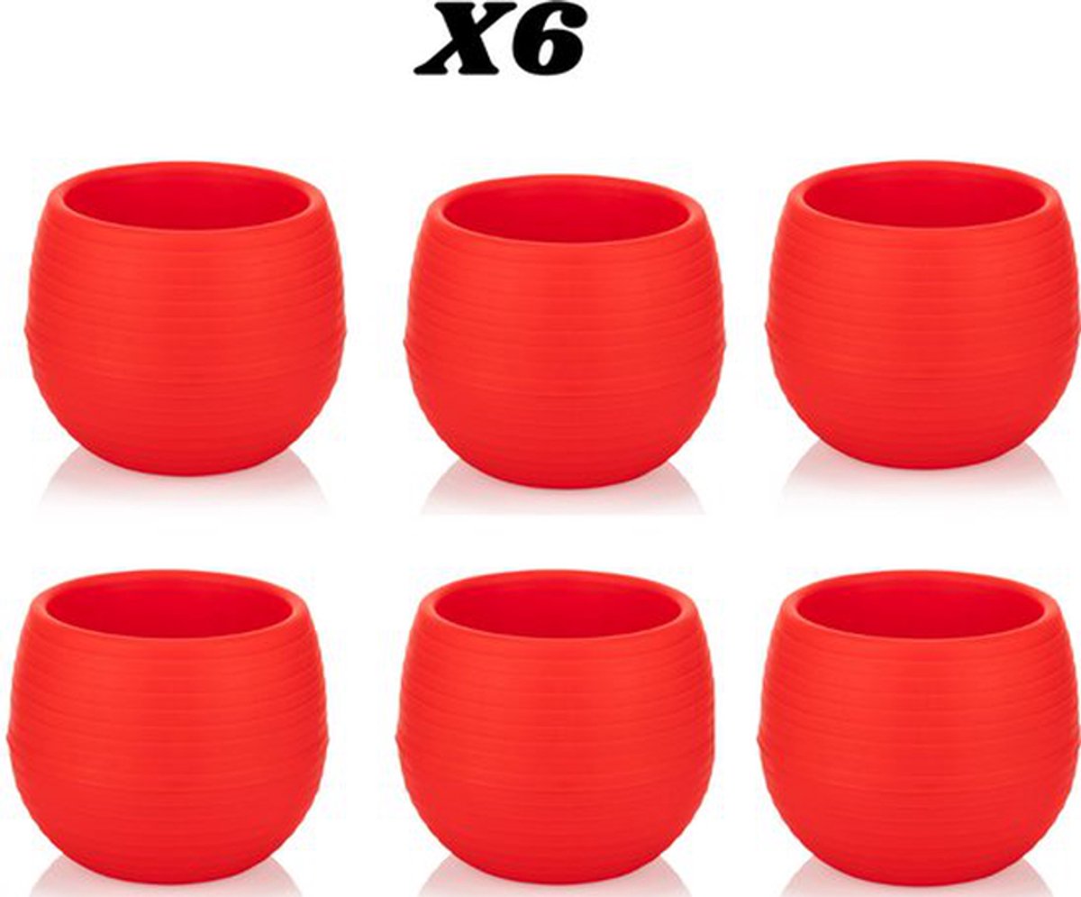 6st ronde cactus bloempotjes rood 6cm met wateropvang drainage UV-bestendig