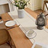 Allecto Premium - Lange beige linnen tafelloper voor keuken en eettafel decoratie - Boerderij en moderne stijl - 94 inch lang