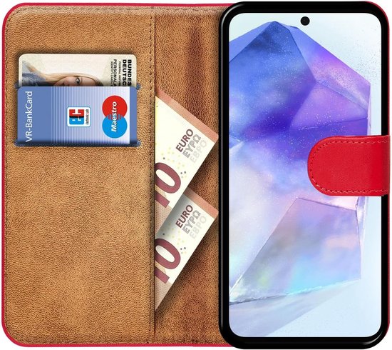 Étui avec 3 Protecteurs d'écran pour Samsung Galaxy A26 – Bibliothèque Arara avec porte-cartes – Rouge