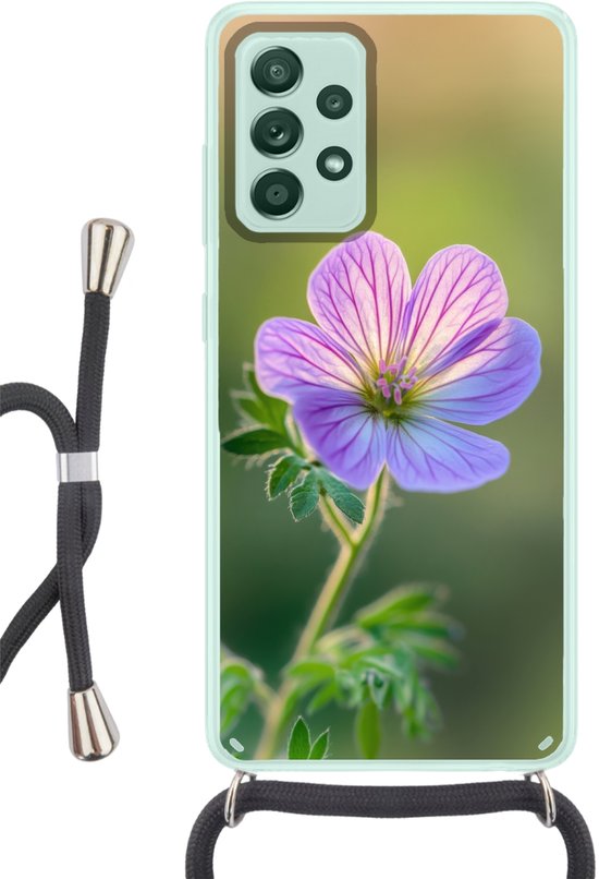 Étui de téléphone adapté au Samsung Galaxy A52 - Bloem - Gros plan - Violet - Siliconen - Bandoulière - Coque arrière avec cordon - Étui de téléphone avec cordon - Étui avec corde Étui de téléphone