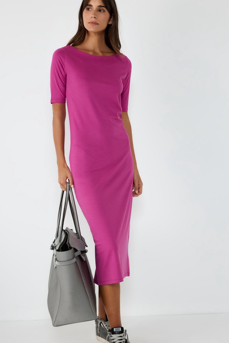 Robe basique fendue à manches mi-longues