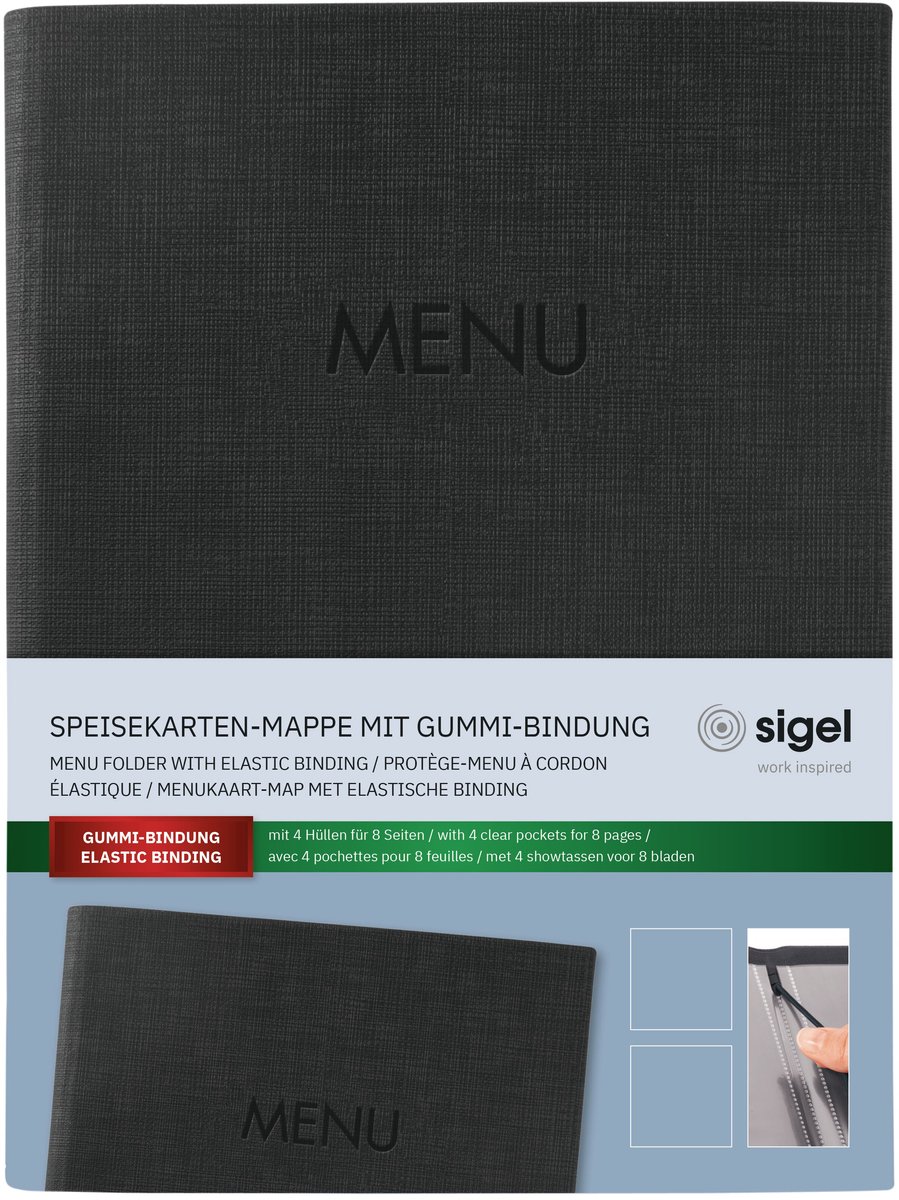 Sigel menukaart map formaat A5 voor 8 bladen zwart