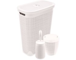 Set 'Hessian' - Wasmand 40 liter - Toiletborstel doseersysteem - Prullenbak swingdeksel - Crème