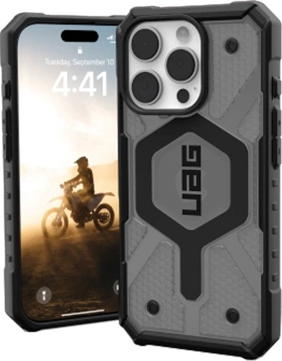 Urban Armor Gear Pathfinder Transparent pour Apple iPhone 16 Pro | Cas de couverture arrière | Gros boutons | Cendre