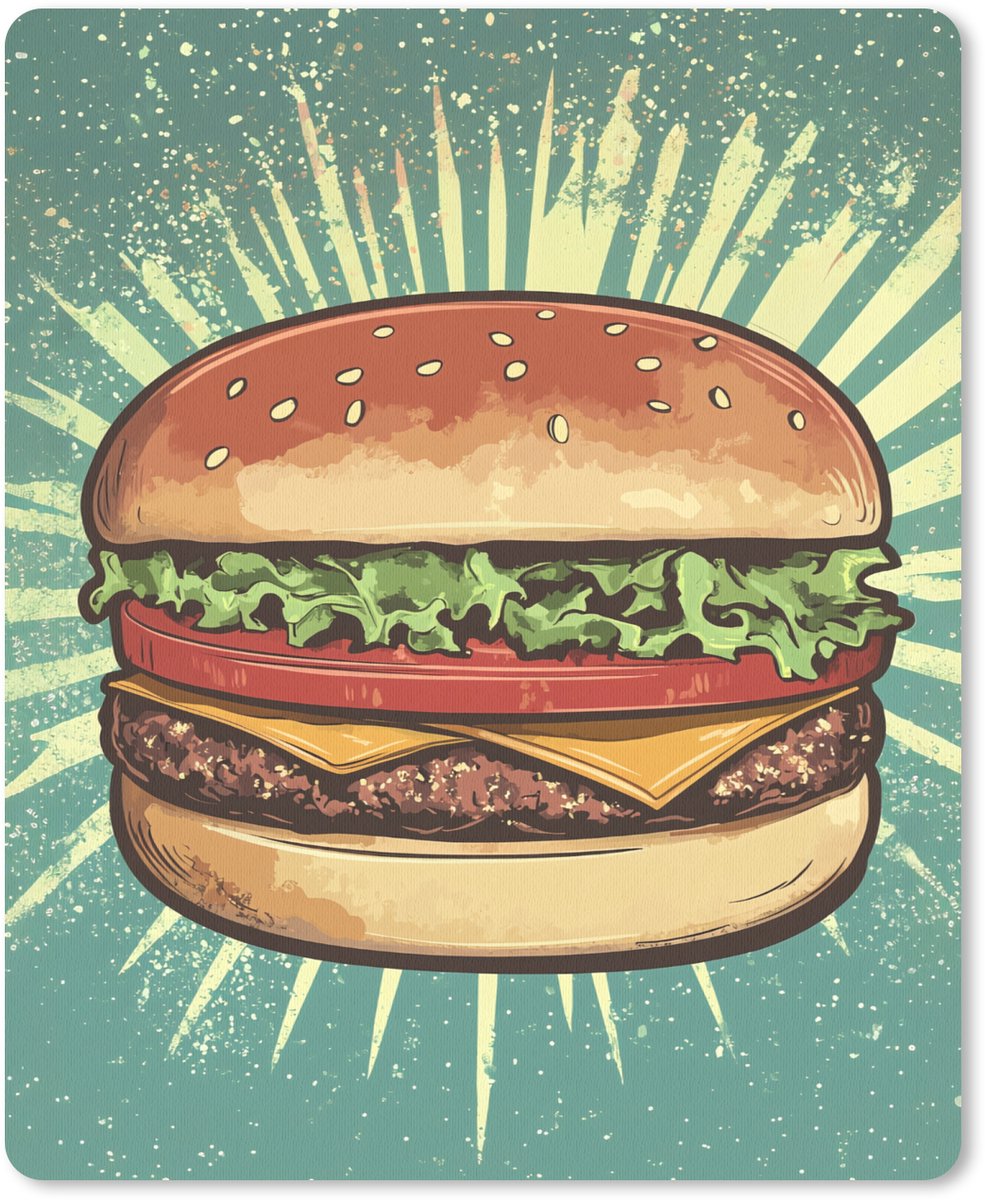 Muismat 19x23 cm - Mousepad Hamburger - Illustratie - Sla - Kaas - Muismatten