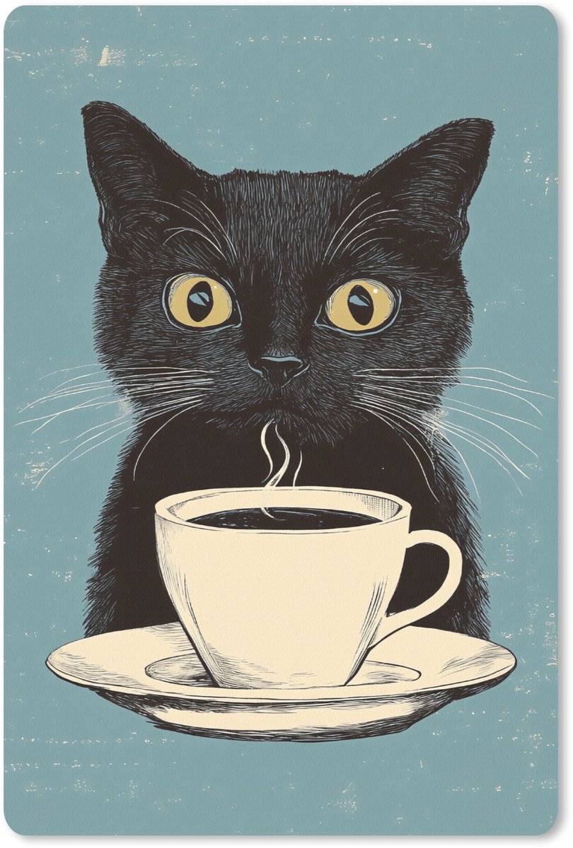 Muismat 18x27 cm - Mousepad Kat - Zwart - Koffie - Minimalistisch - Muismatten