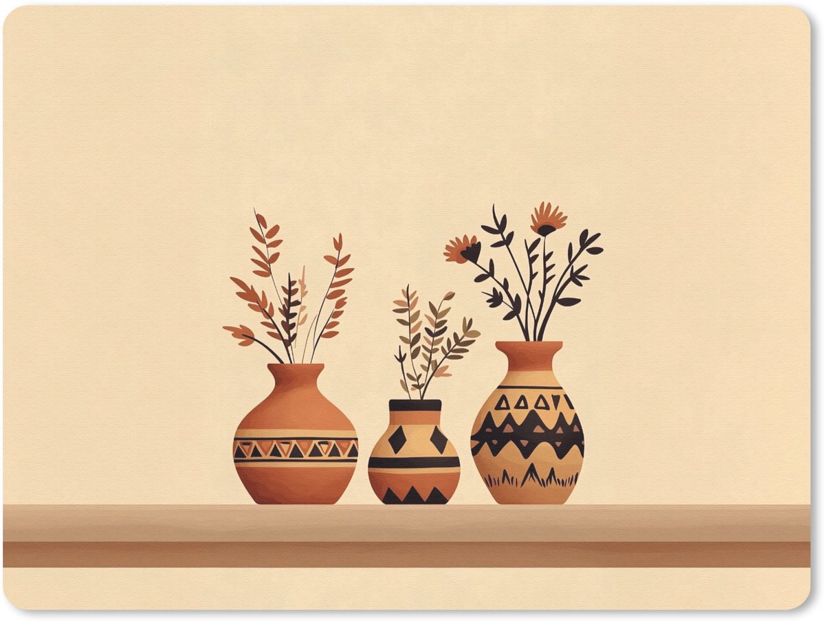 Muismat 23x19 cm - Mousepad Vazen - Bloemen - Bladeren - Minimalistisch - Muismatten