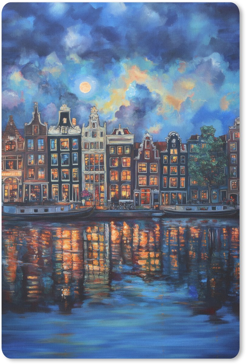 Muismat 18x27 cm - Mousepad Grachten Amsterdam - Huizen - Stad - Kleurrijk - Muismatten
