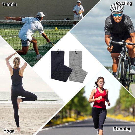 2 stuks - Microvezel golfhanddoek - Golfhanddoek - Club Wipe Towel - Golfaccessoires - Zacht - Absorbeert water en zweet - Zwart en grijs - 40*40cm - Geschikt voor fietsen, golfen, yoga, fitness van Merkloos — afbeelding 3