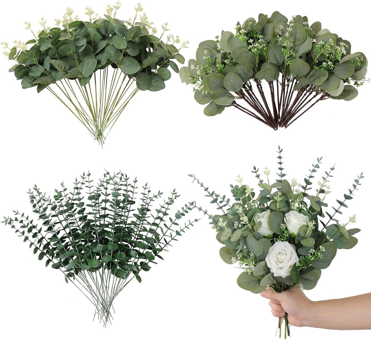 JGS Premium - Kunsttakken Eucalyptus Decoratie Kunstplanten - Groen Boeket voor Bruiloft en kantoor - 90 Stuks Bloemstuk Hortensia.