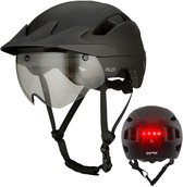 GOOFF® Pilot 4-in-1 Snorfiets Helm met Verlichting en Vizier - Speed Pedelec Fietshelm voor Volwassenen - NTA 8776 - Snorscooter Helm met LED Licht - Goedgekeurd voor Blauw Kenteken en E Bike - Dames en Heren - M - Matzwart