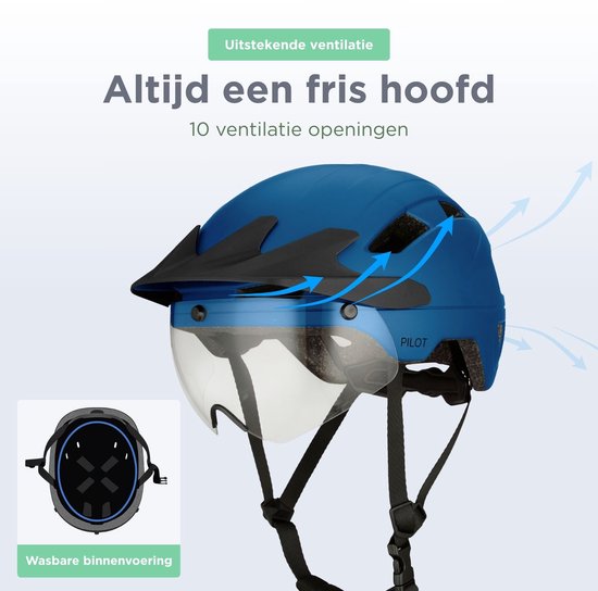 GOOFF® PILOT Casque speed pedelec 4 en 1 avec visière amovible et casquette de pluie - visière transparente - casque de cyclomoteur léger - casque speed pedelec certifié NTA - taille L blanc - pour femme et homme