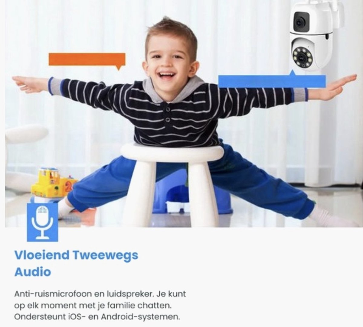 Afbeelding 3 van Beveiligingscamera Voor Buiten en Binnen - 360° Draaibare Camera met Nachtzicht - 4MP Dubbele Lens - Bewegingsdetectie & Alarm - WiFi - Tweerichtingsaudio - Camerabewaking