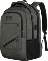 TRVLMORE Rugtas - 36L - 17 Inch - Laptop Rugzak met USB - Schooltas - Heren en Dames - Tas - Levenslange Garantie - Grijsgroen