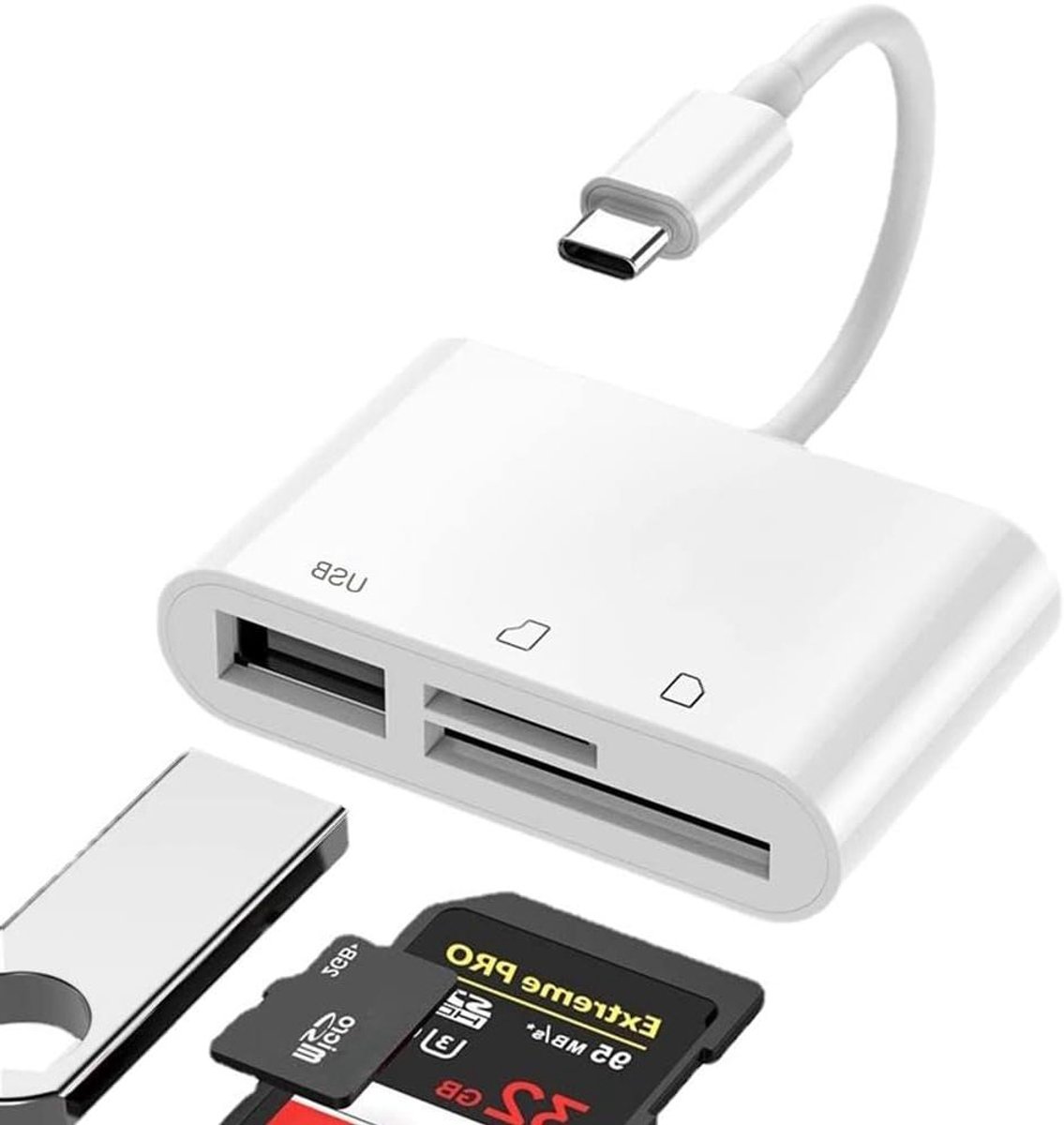 JGS Premium - USB C SD-kaartlezer voor MacBook, laptops en Galaxy telefoons (Wit)