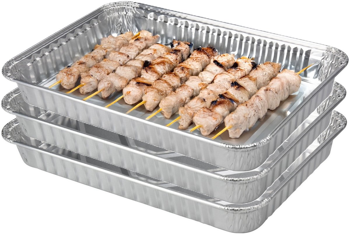 BBQ Collection barbecue grillschalen - Set van 32x stuks - 32 x 23 x 4 cm - Vlees grillen - BBQ rooster - aluminium schaal