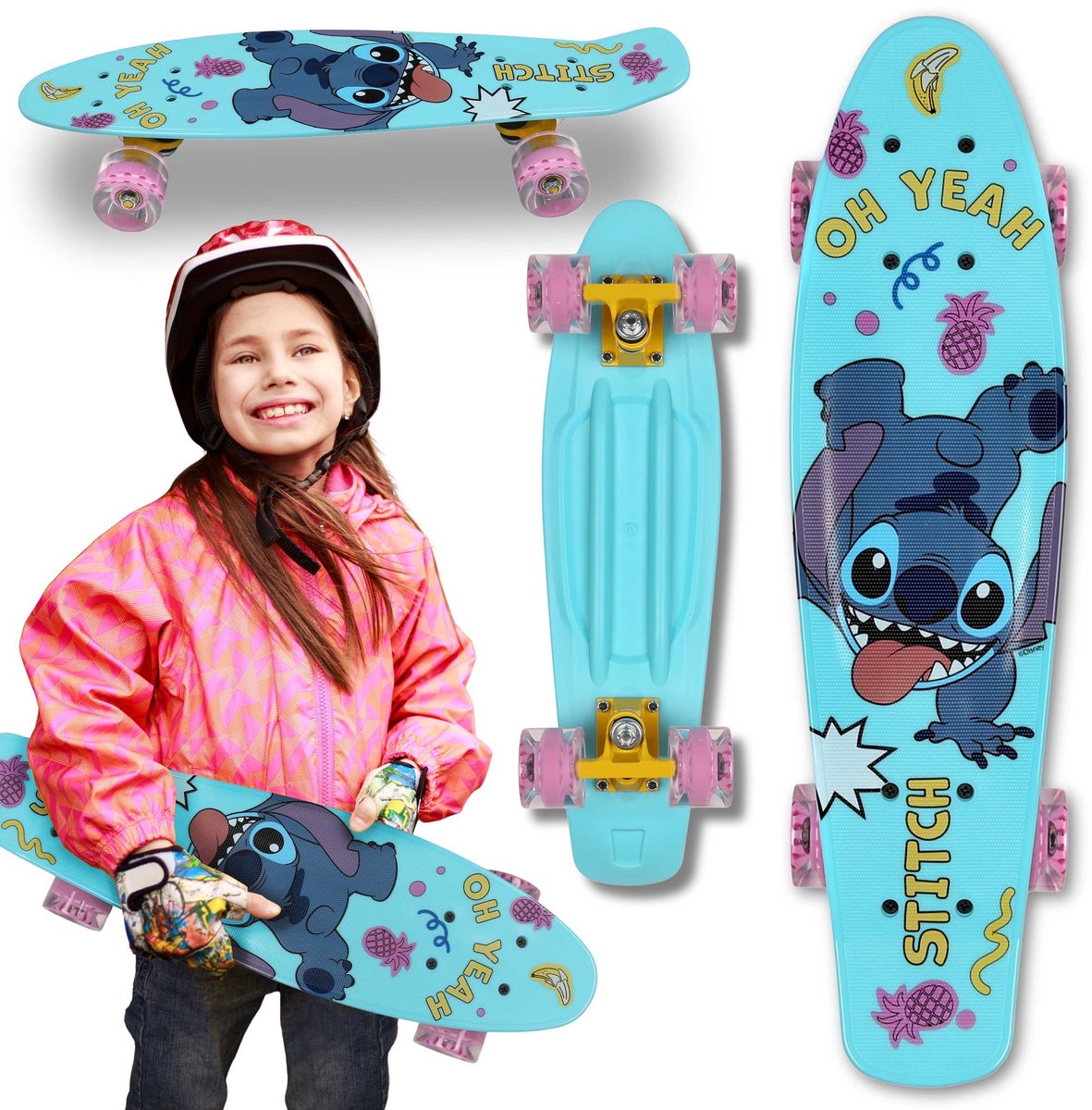 DISNEY Stitch kinder skateboard 55cm zonder pedalen licht STABILITEIT tot 50 kg. Blauw