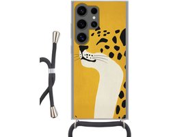Telefoonhoesje Geschikt voor Samsung Galaxy S24 Ultra - Cheetah - Illustratie - Geel - Siliconen - Crossbody - Backcover met Koord - Telefoonhoesje met koord - Hoesje met touw Telefoonhoesje